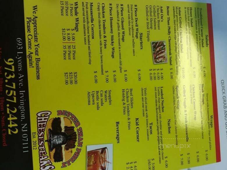 Better Than Philly Cheesesteaks - Irvington, NJ menu_pic
