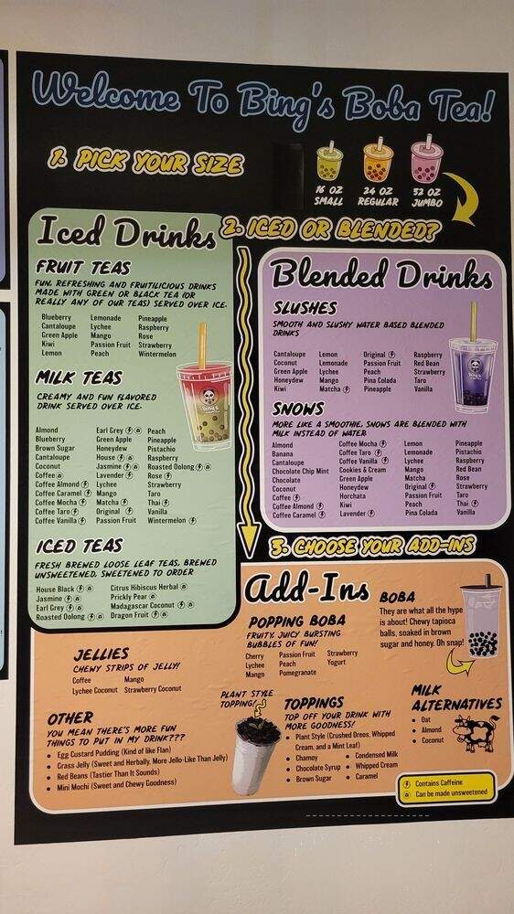 Bing's Boba Tea - Tucson, AZ menu_pic