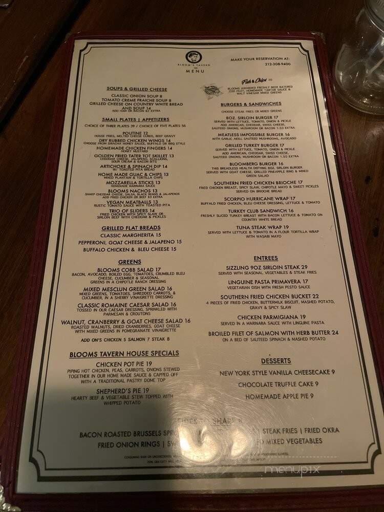 Bloom's Tavern - New York, NY menu_pic