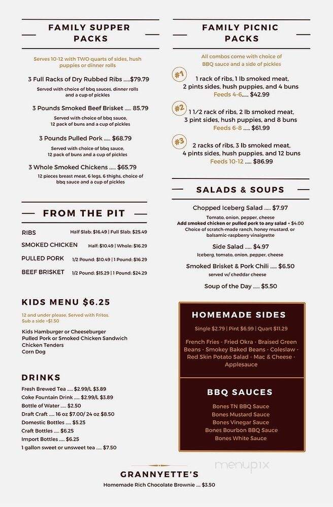 Bones BBQ Joint - Gatlinburg, TN menu_pic
