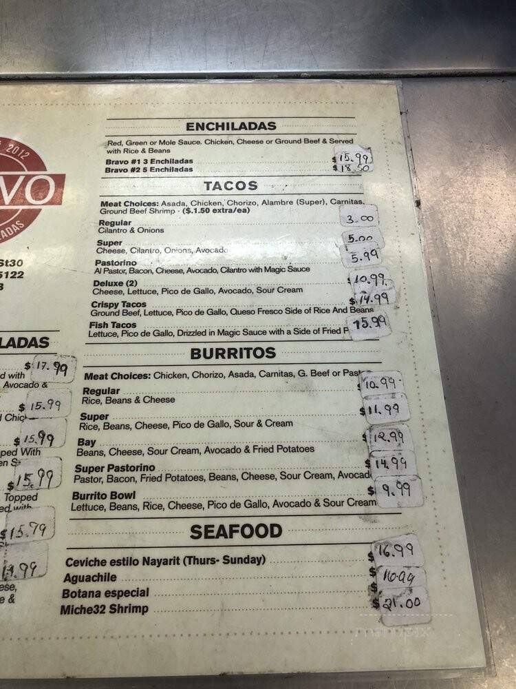 Bravo! House of Enchiladas - San Jose, CA menu_pic