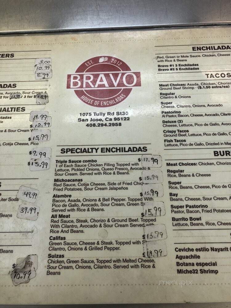 Bravo! House of Enchiladas - San Jose, CA menu_pic