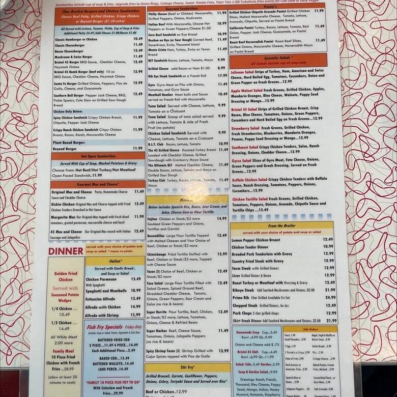 Bristol 45 Diner - Bristol, WI menu_pic