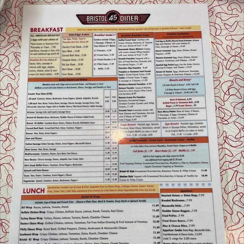 Bristol 45 Diner - Bristol, WI menu_pic
