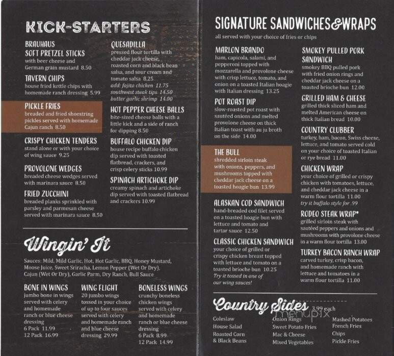 Bullpen Sports Bar & Grille - Avella, PA menu_pic