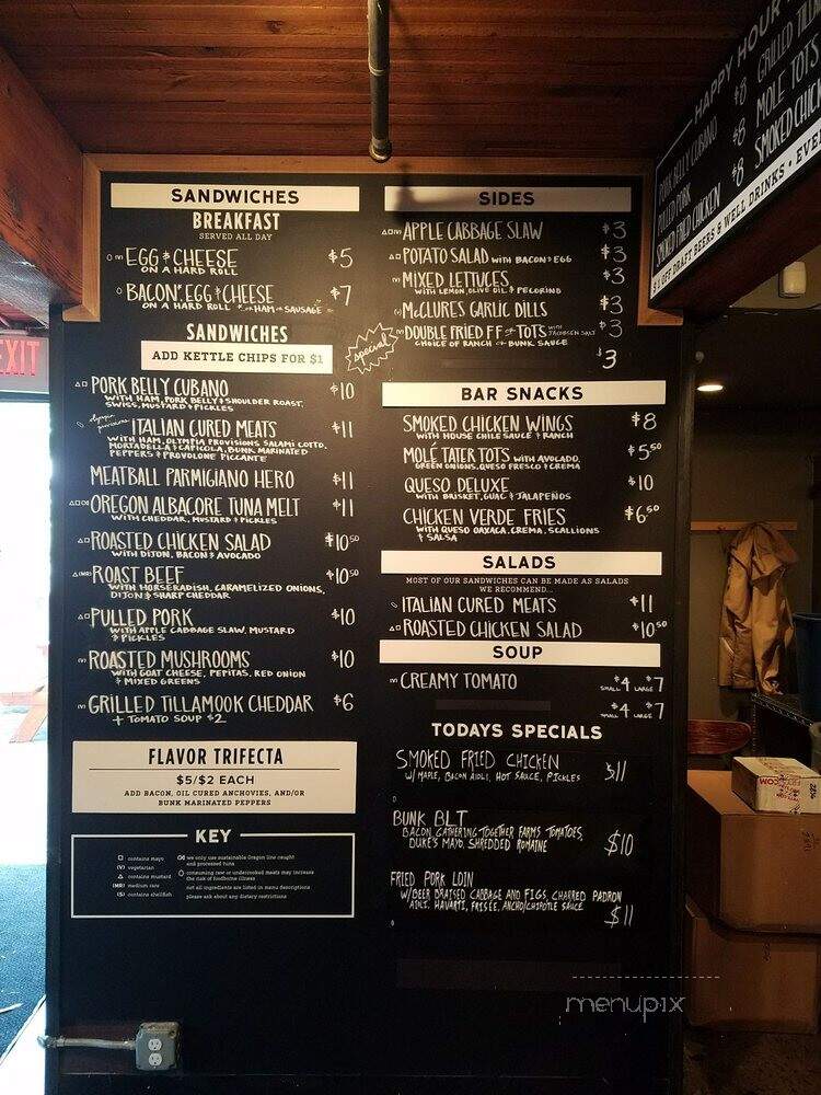 Bunk Bar at the Wonder - Portland, OR menu_pic