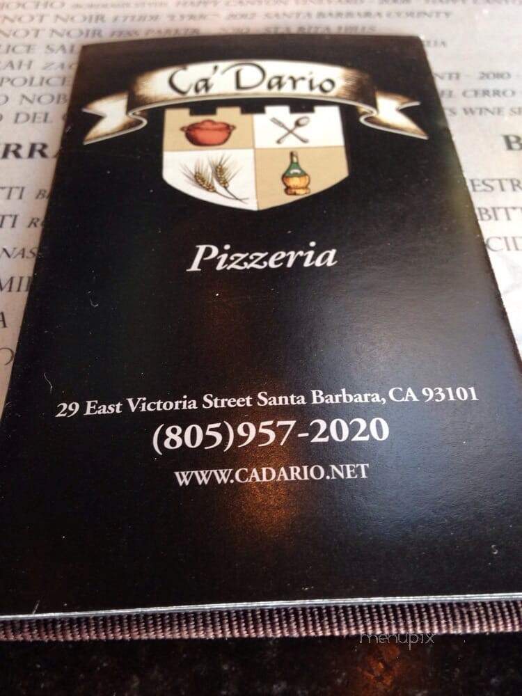 Ca' Dario Pizzeria - Santa Barbara, CA menu_pic