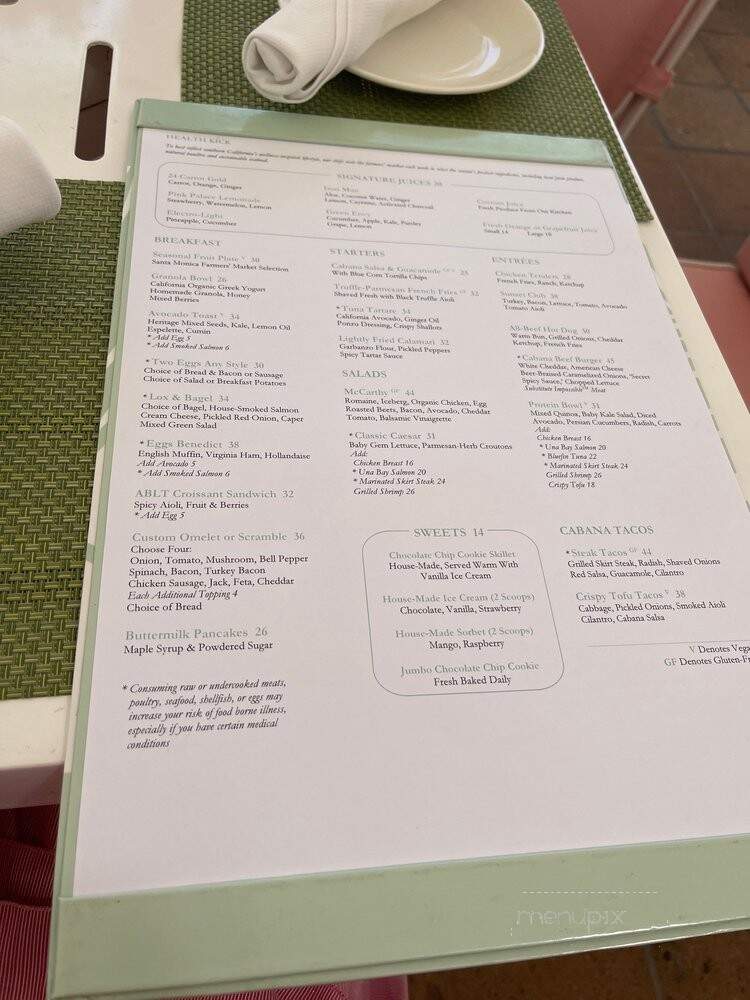 Cabana Cafe at the Beverly Hills Hotel - Beverly Hills, CA menu_pic