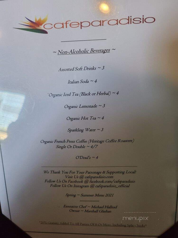 Cafe Paradisio - Redding, CA menu_pic