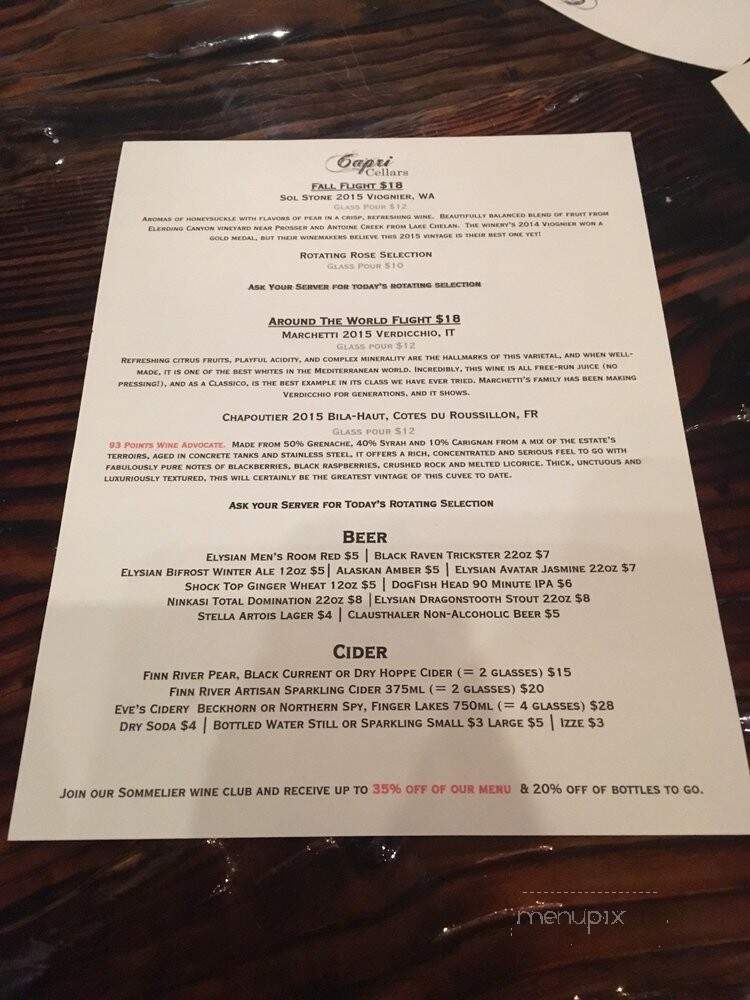Capri Cellars - Issaquah, WA menu_pic
