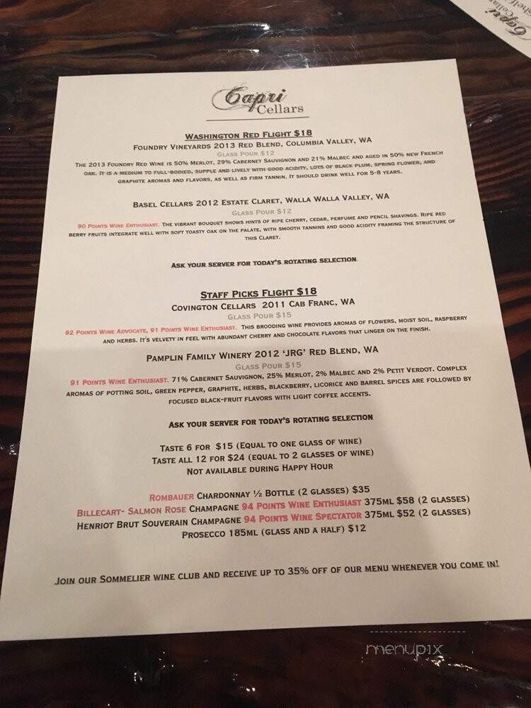 Capri Cellars - Issaquah, WA menu_pic