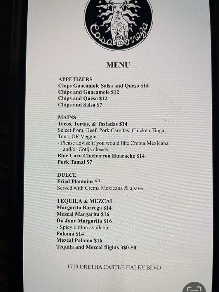 Casa Borrega - New Orleans, LA menu_pic