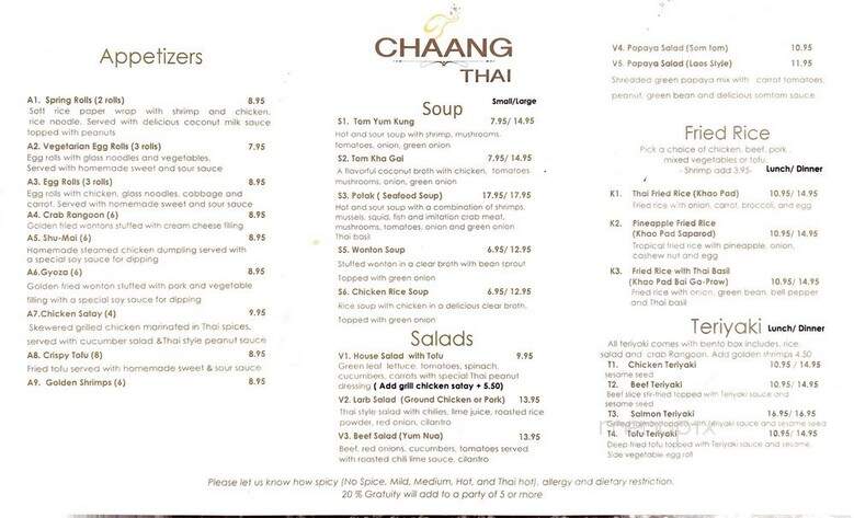 Chaang Thai - Colorado Springs, CO menu_pic