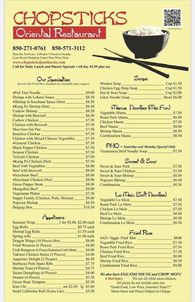 Chopsticks Oriental Restaurant - Lynn Haven, FL menu_pic