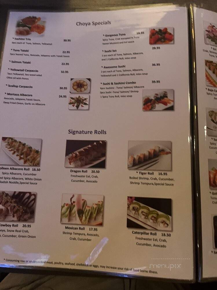 Choya Japanese Cuisine - Mission Viejo, CA menu_pic