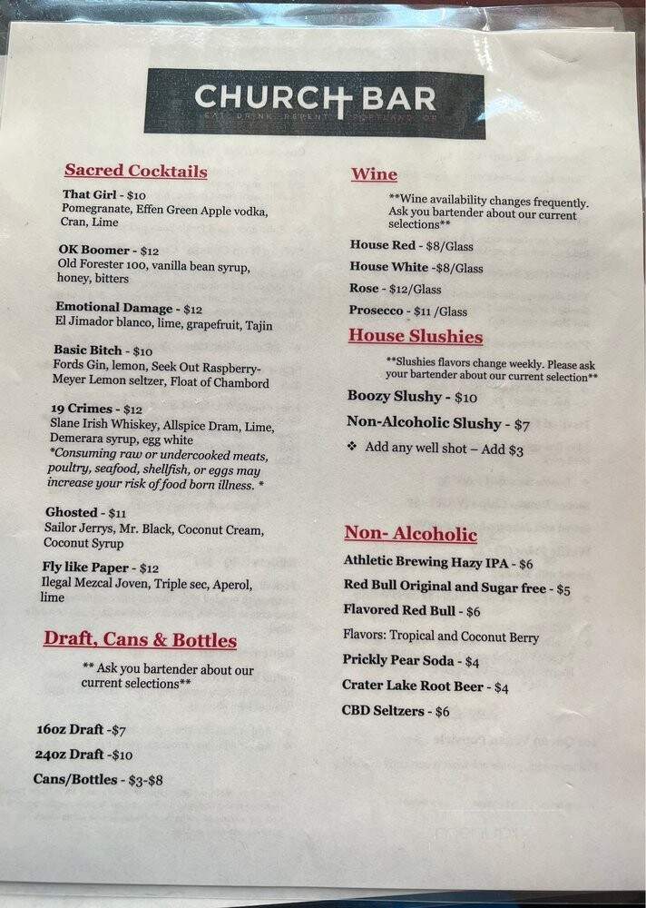 Church - Portland, OR menu_pic