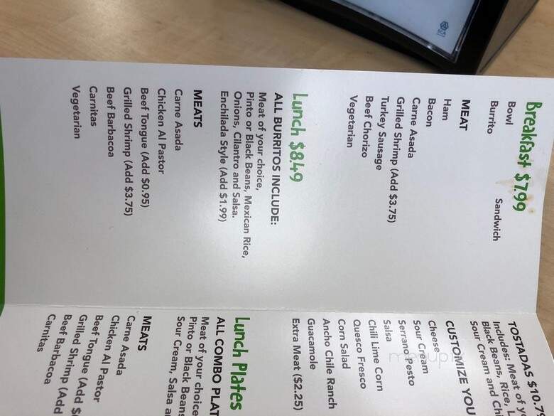 Cilantro Mexican Grill - North Hollywood, CA menu_pic