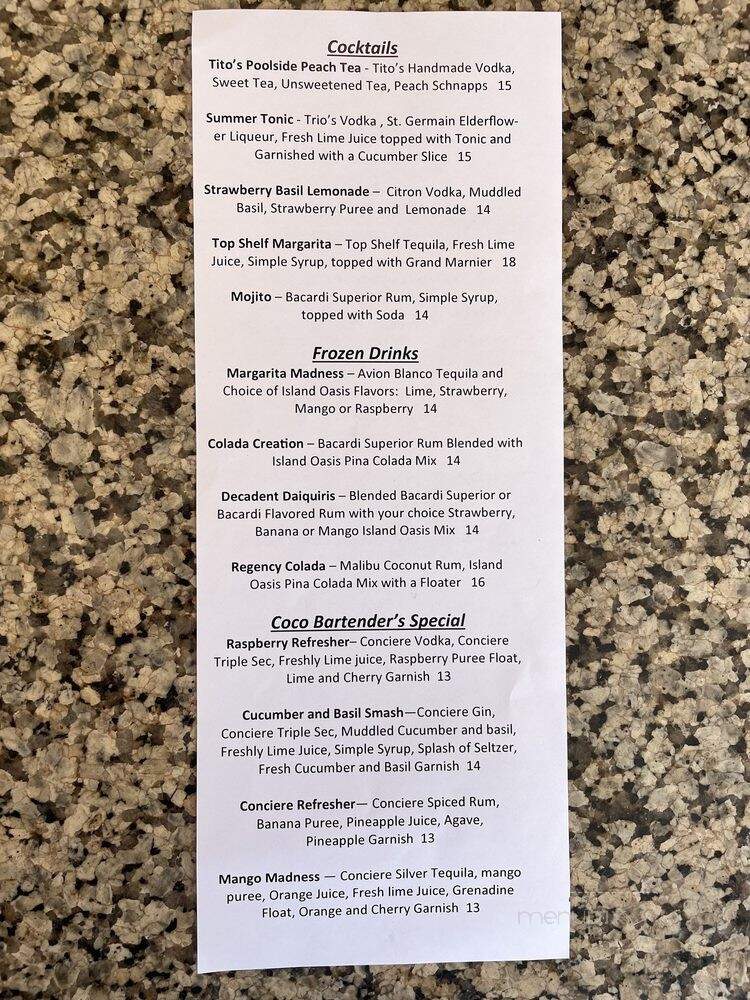 Coconuts Poolside Bar & Grill - Orlando, FL menu_pic