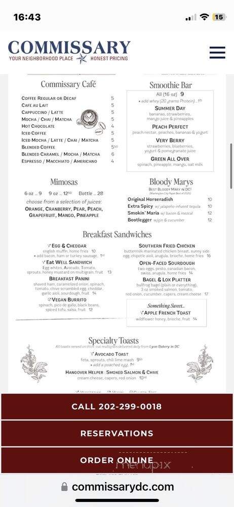 Commissary - Washington, DC menu_pic