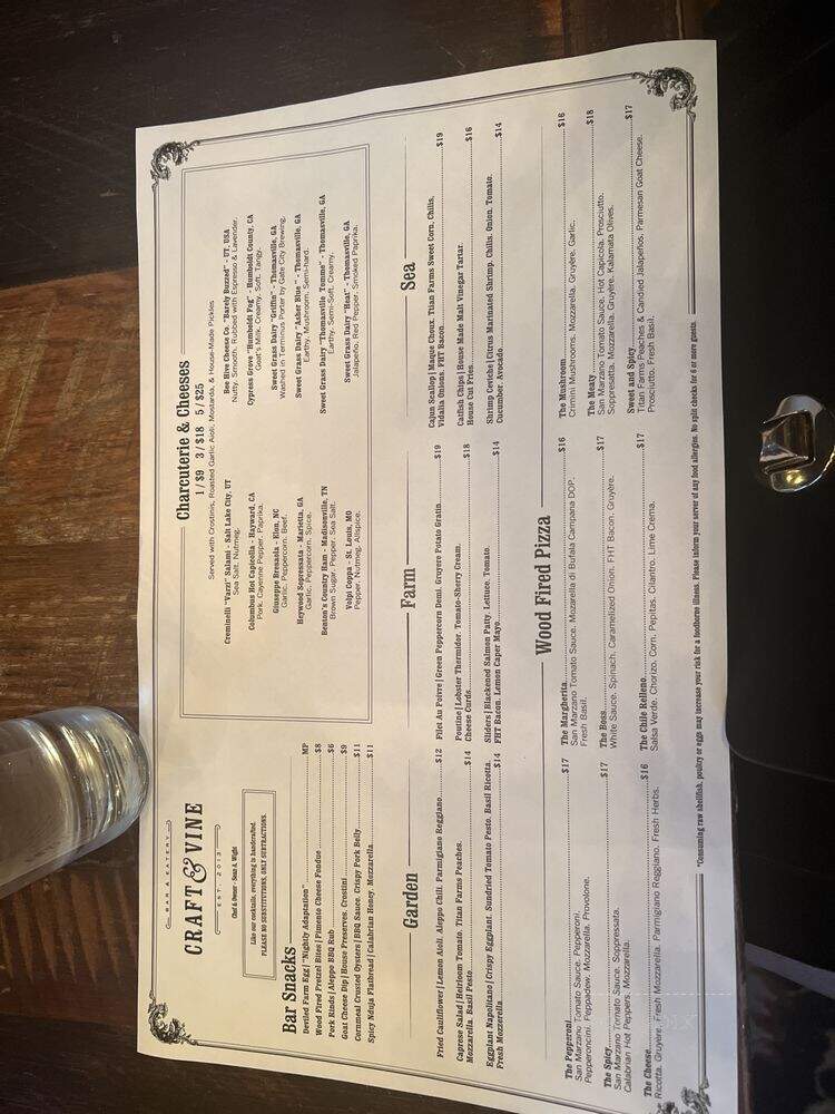 Craft & Vine - Augusta, GA menu_pic