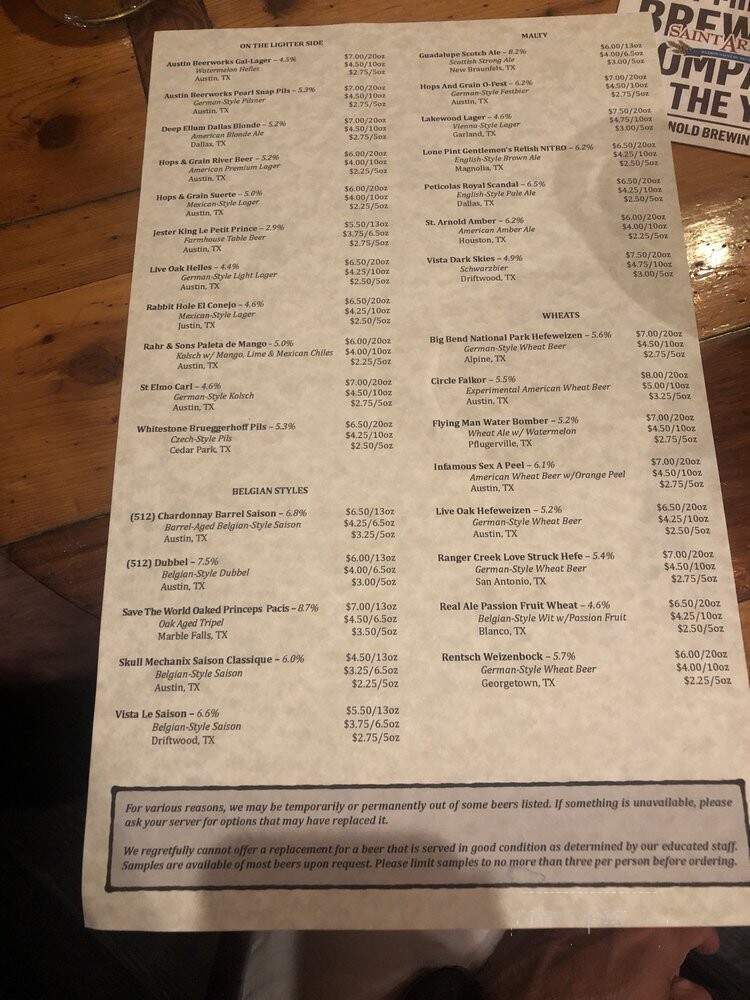 Craft Pride - Austin, TX menu_pic