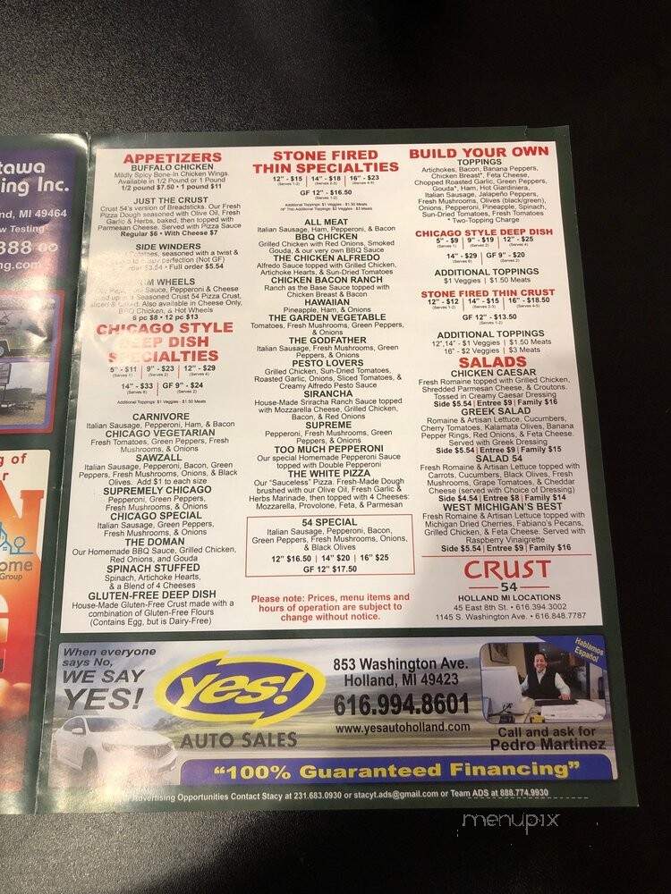 Crust 54 Pizza and Pasta - Holland, MI menu_pic