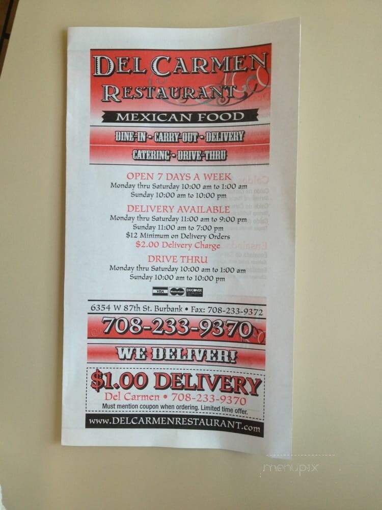 Del Carmen - Burbank, IL menu_pic
