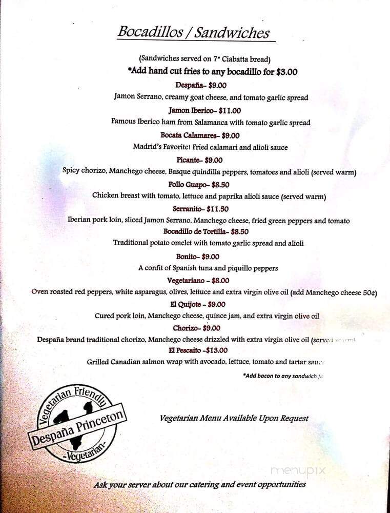Despana Fine Foods & Tapas Cafe - Princeton, NJ menu_pic