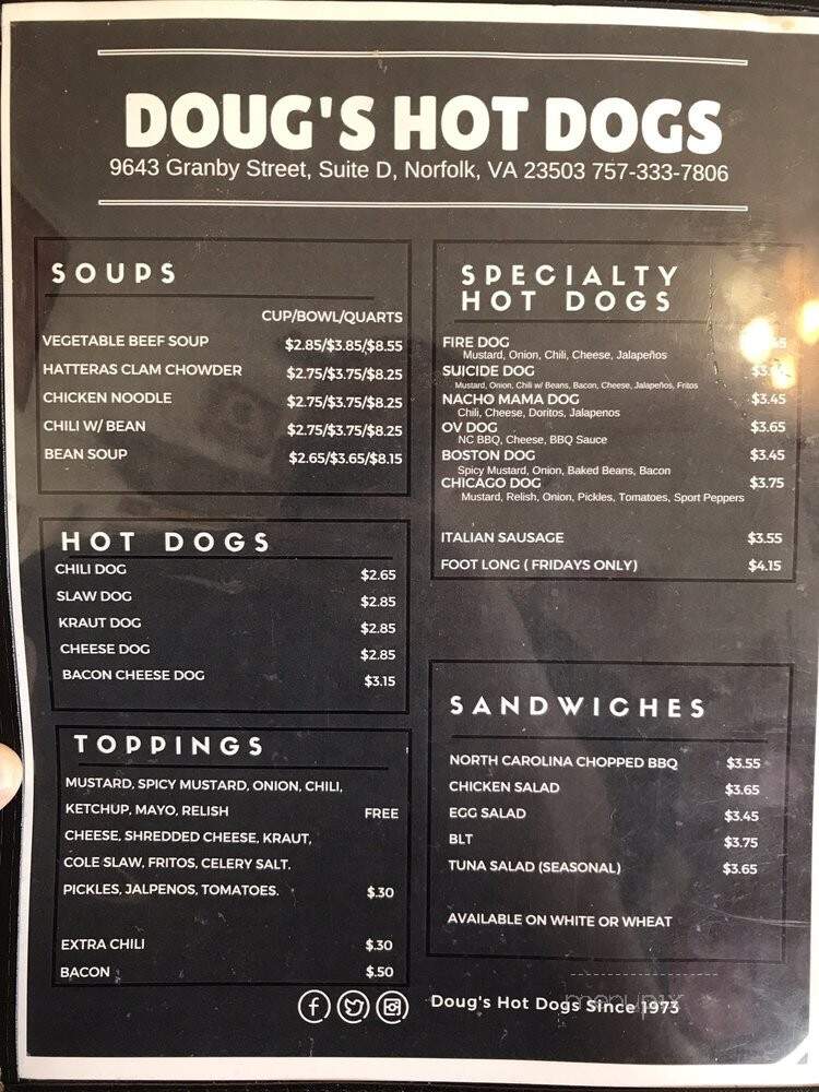 Doug's Hot Dogs - Norfolk, VA menu_pic