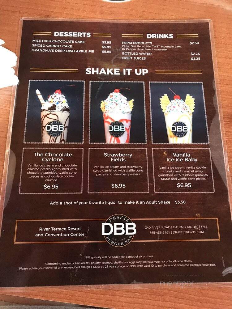 Drafts Sports Bar and Grill - Gatlinburg, TN menu_pic