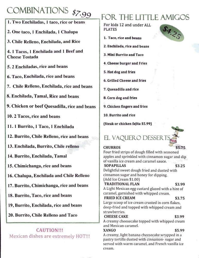 El Vaquero - Midland, NC menu_pic