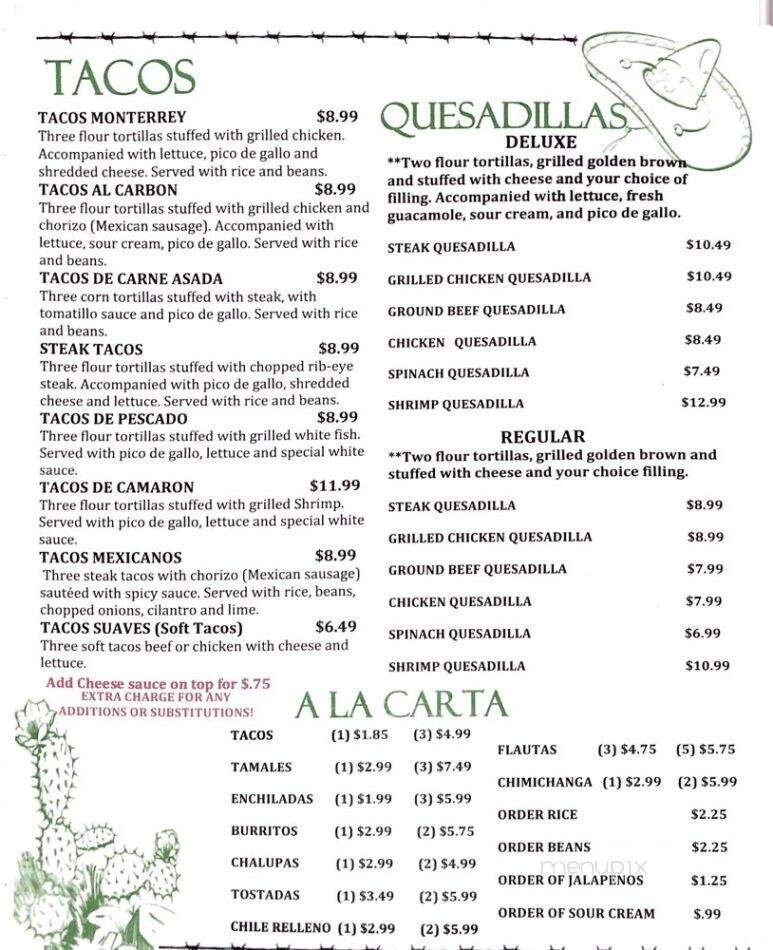 El Vaquero - Midland, NC menu_pic