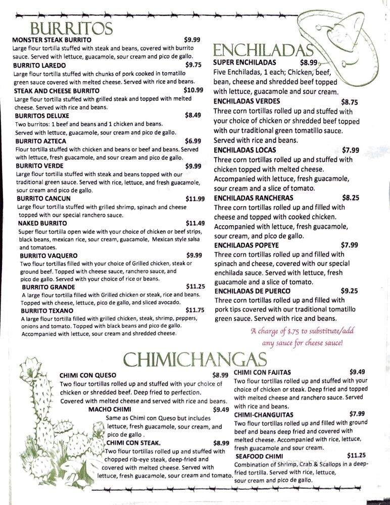 El Vaquero - Midland, NC menu_pic