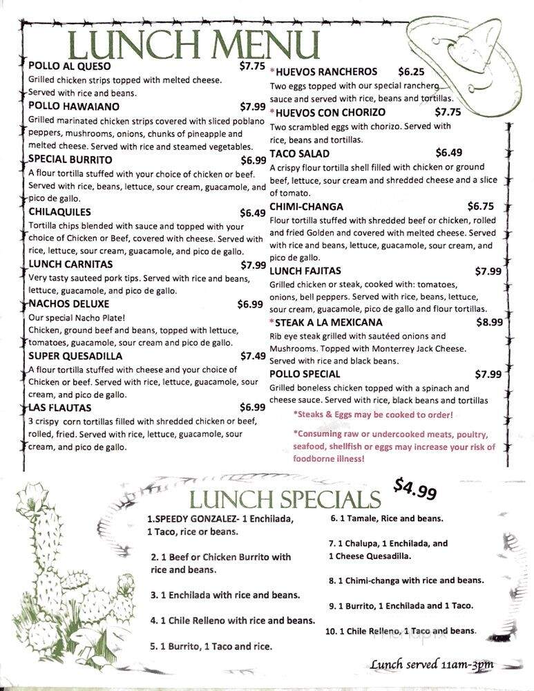 El Vaquero - Midland, NC menu_pic