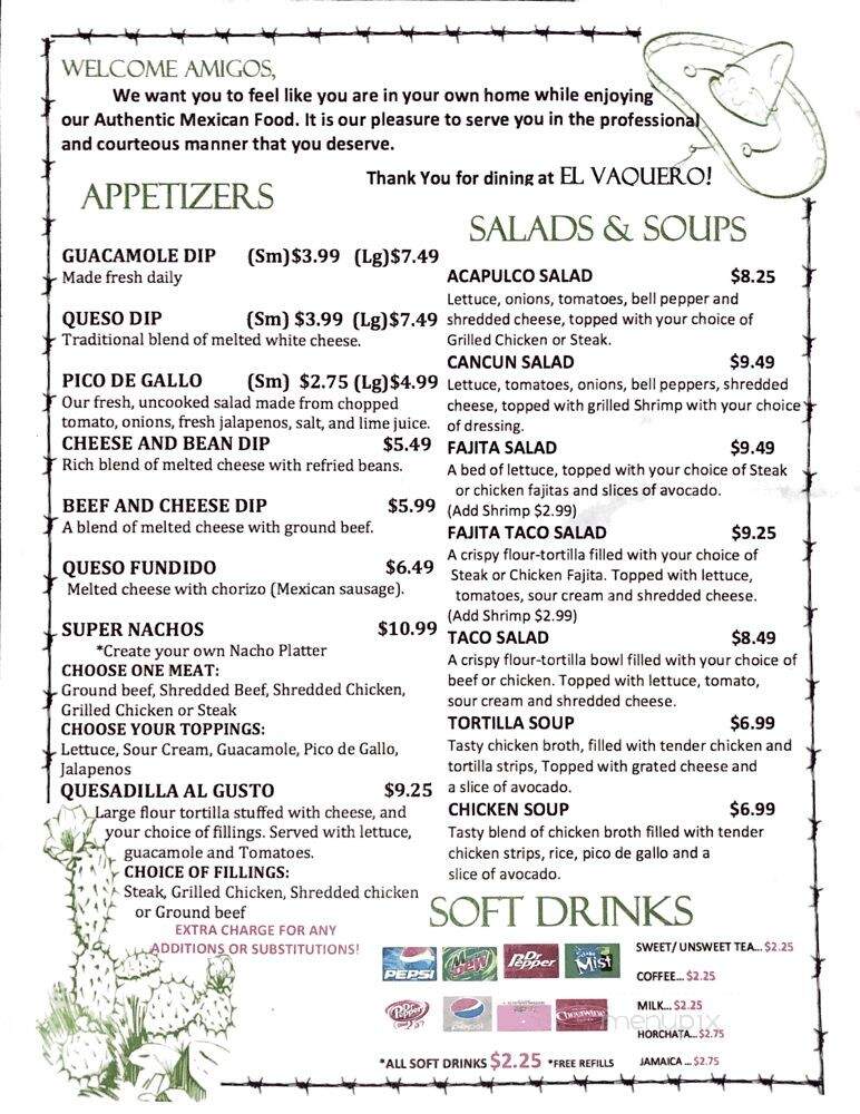 El Vaquero - Midland, NC menu_pic