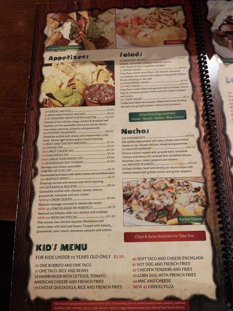 El Vaquero West - Fredericksburg, VA menu_pic