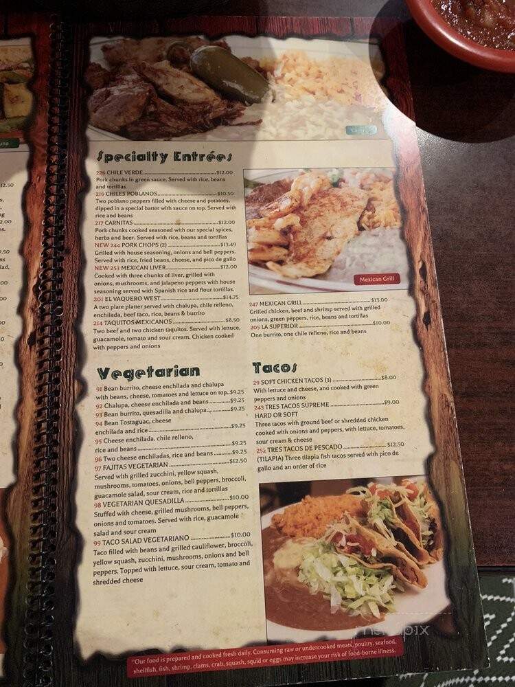 El Vaquero West - Fredericksburg, VA menu_pic
