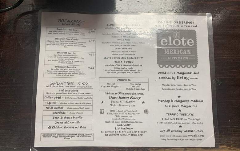 Elote Mexican Kitchen - Keller, TX menu_pic