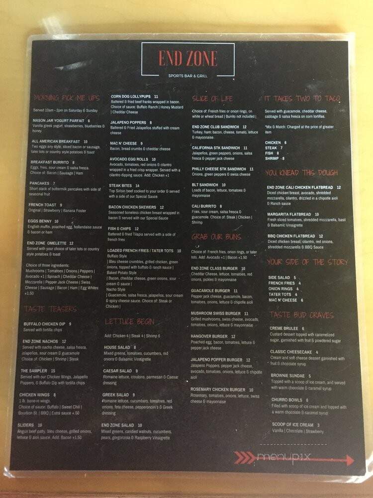Endzone pub n grill - San Diego, CA menu_pic