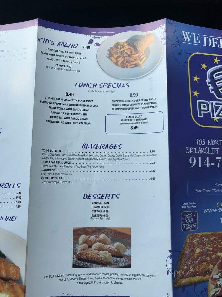 Euro Pizzeria - Briarcliff Manor, NY menu_pic