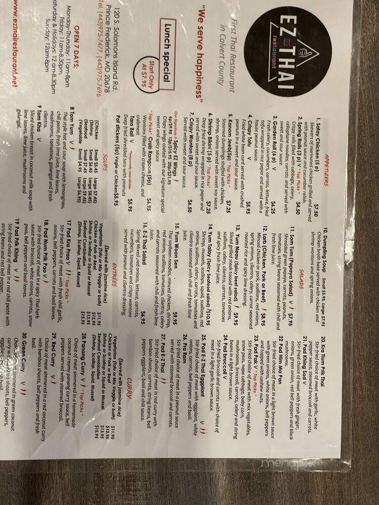 EZ Thai - Prince Frederick, MD menu_pic