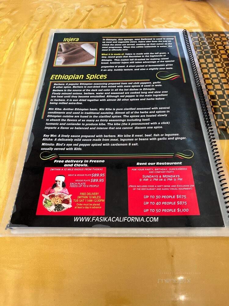 Fasika Ethiopian Restaurant - Fresno, CA menu_pic