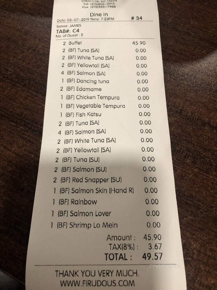 Firudo Asian Food and Bar - Syracuse, NY menu_pic