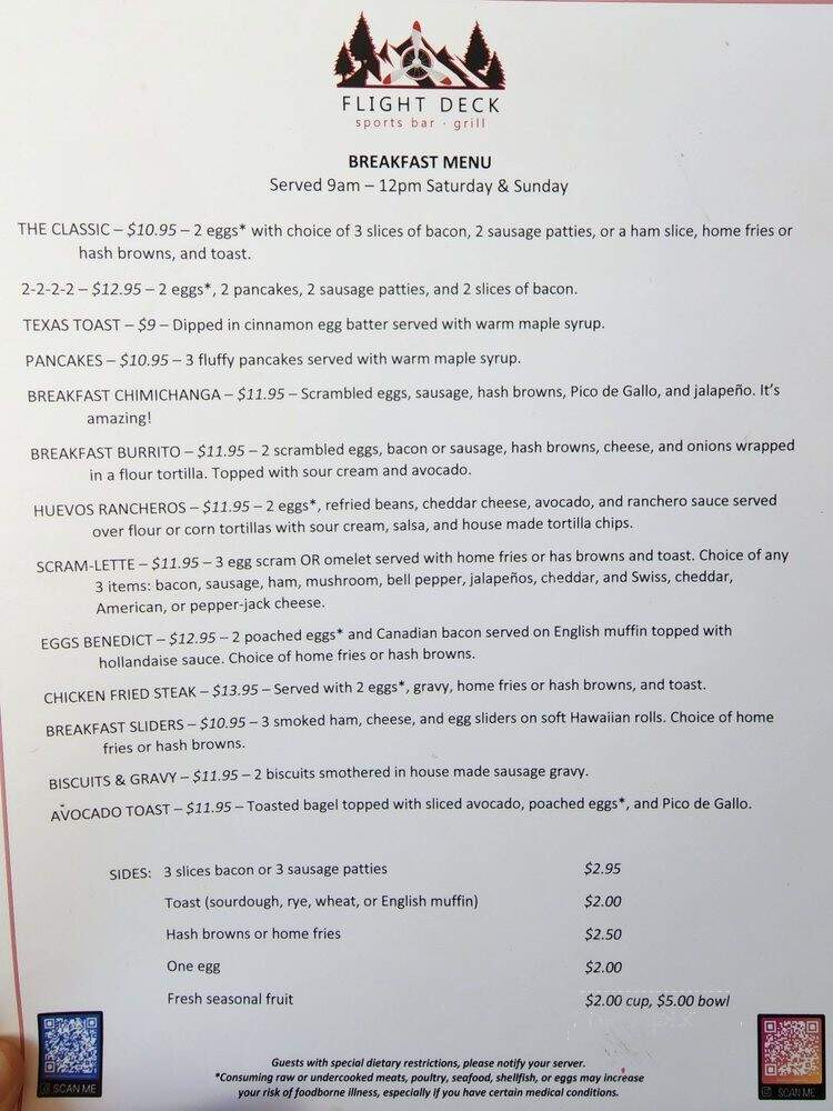 Flight Deck Restaurant and Bar - South Lake Tahoe, CA menu_pic
