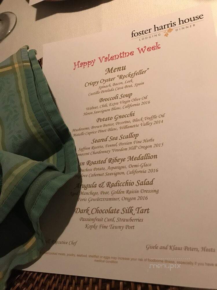 Foster Harris House - Washington, VA menu_pic