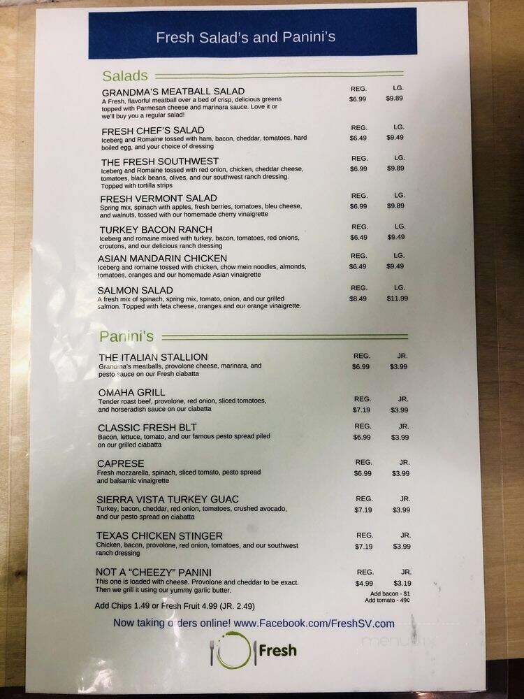 Fresh Choices - Sierra Vista, AZ menu_pic