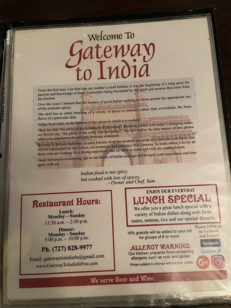Gateway to India - St Petersburg, FL menu_pic