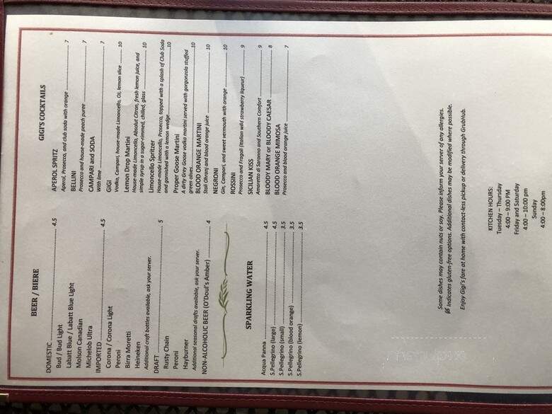 Gigi's Cucina Povera - Buffalo, NY menu_pic