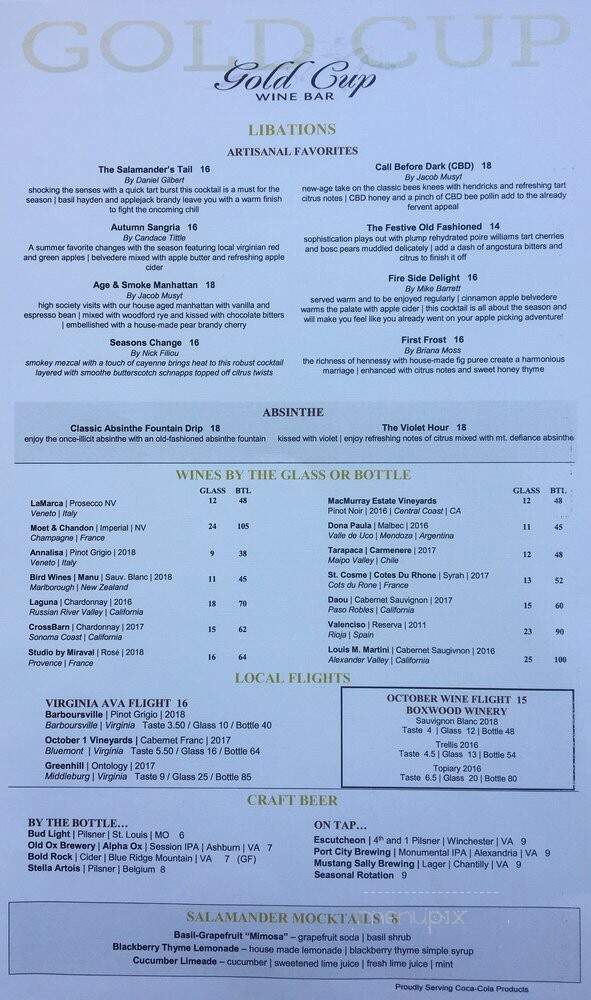 Gold Cup Wine Bar - Middleburg, VA menu_pic