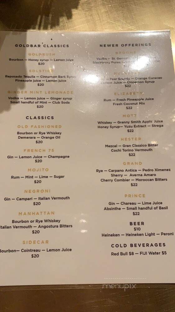 Goldbar - New York, NY menu_pic